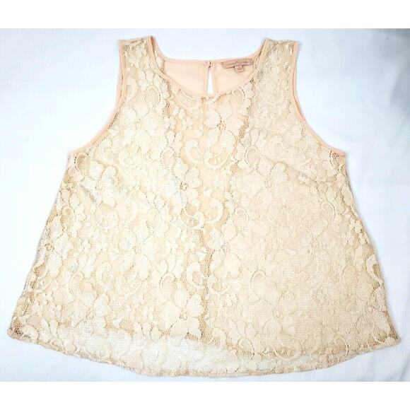 Gibson Latimer Top Size L Romantic Floral Lace Sleeveless Whimsy Sheer Tunic - Picture 2 of 7